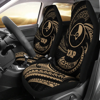 Yap Micronesia Car Seat Covers - Gold Tribal Wave