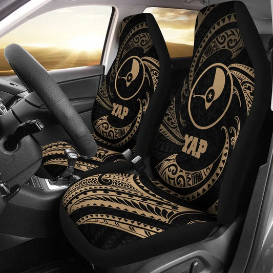 Yap Micronesia Car Seat Covers - Gold Tribal Wave