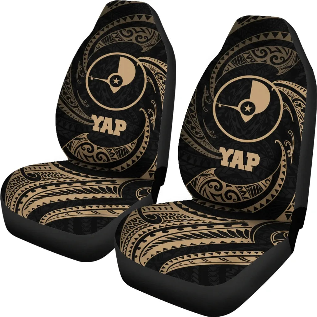 Yap Micronesia Car Seat Covers - Gold Tribal Wave