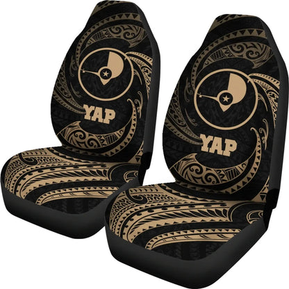Yap Micronesia Car Seat Covers - Gold Tribal Wave