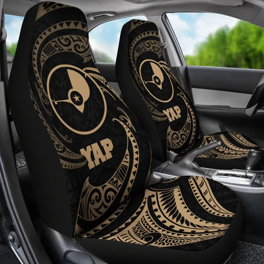 Yap Micronesia Car Seat Covers - Gold Tribal Wave