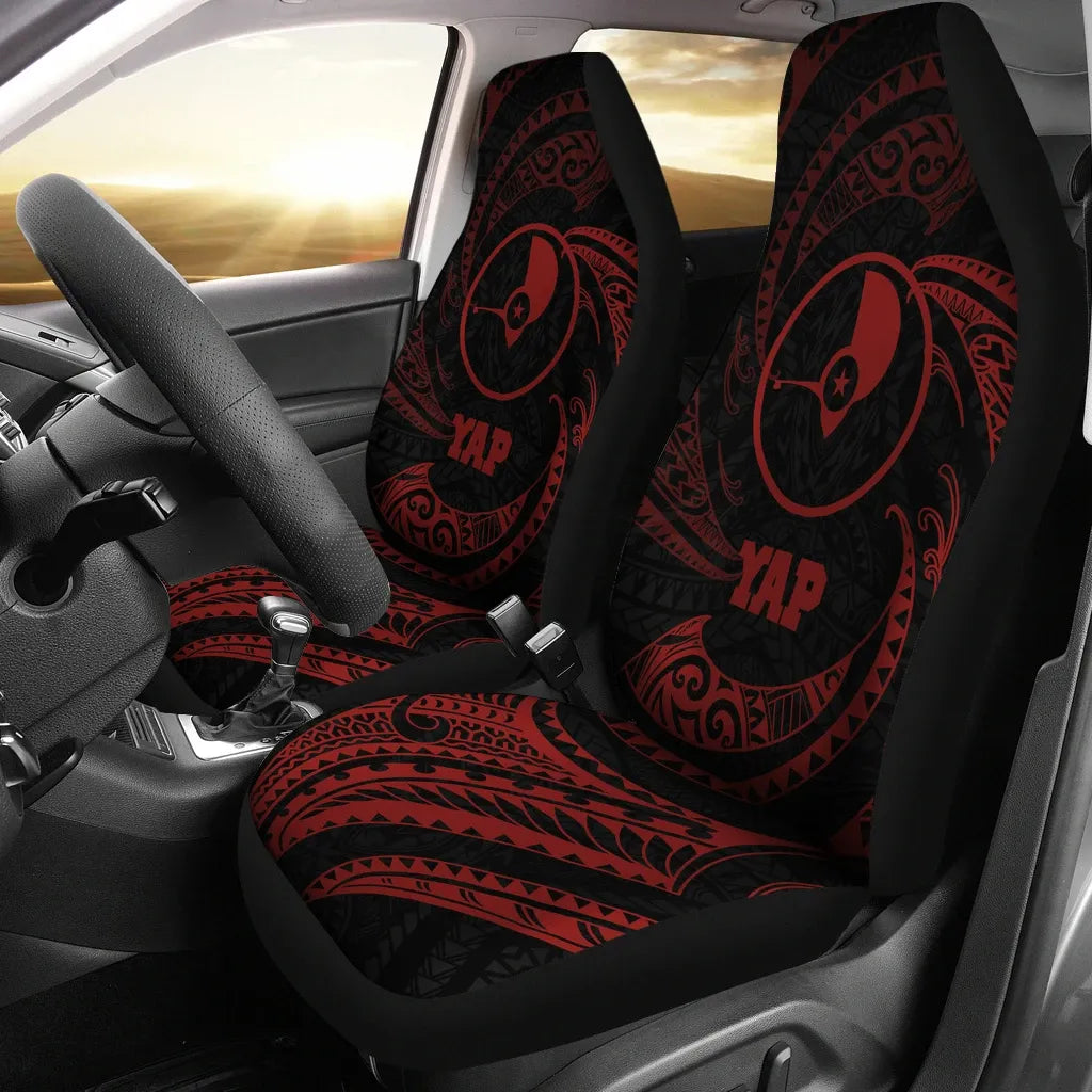 Yap Micronesia Car Seat Covers - Red Tribal Wave