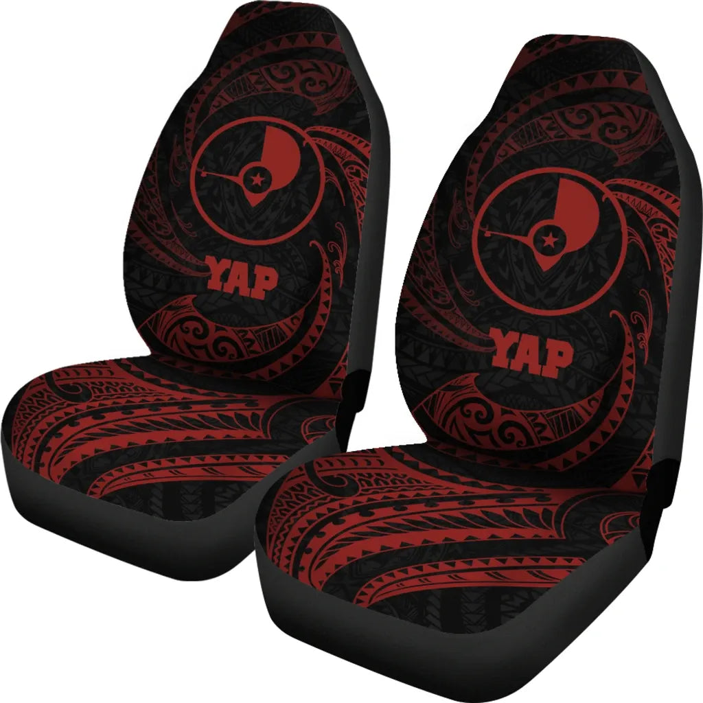 Yap Micronesia Car Seat Covers - Red Tribal Wave