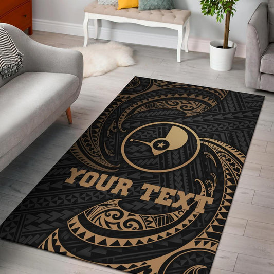 Yap Micronesia Custom Personalised Area Rug - Gold Tribal Wave