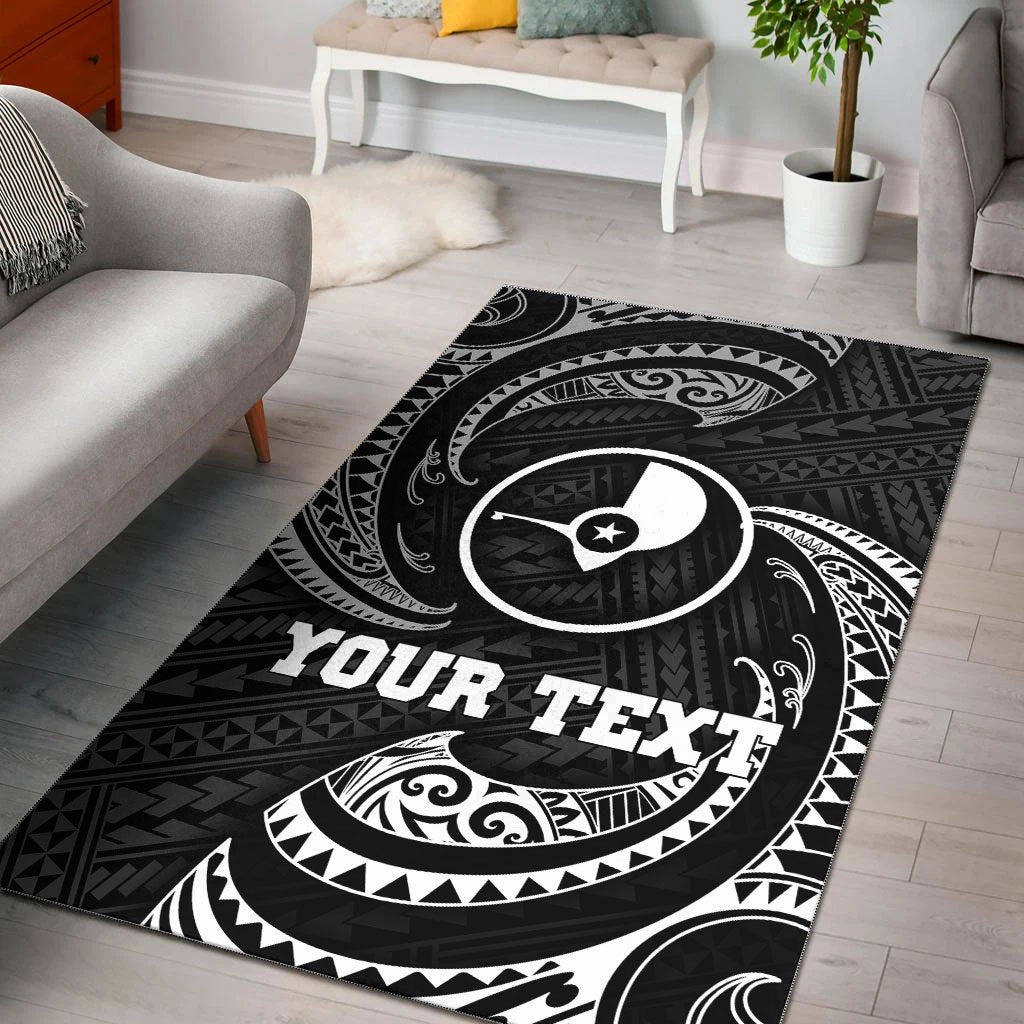 Yap Micronesia Custom Personalised Area Rug - White Tribal Wave