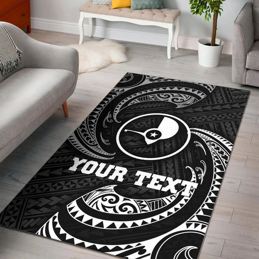 Yap Micronesia Custom Personalised Area Rug - White Tribal Wave
