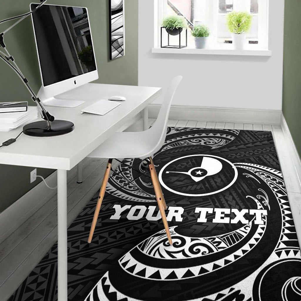 Yap Micronesia Custom Personalised Area Rug - White Tribal Wave