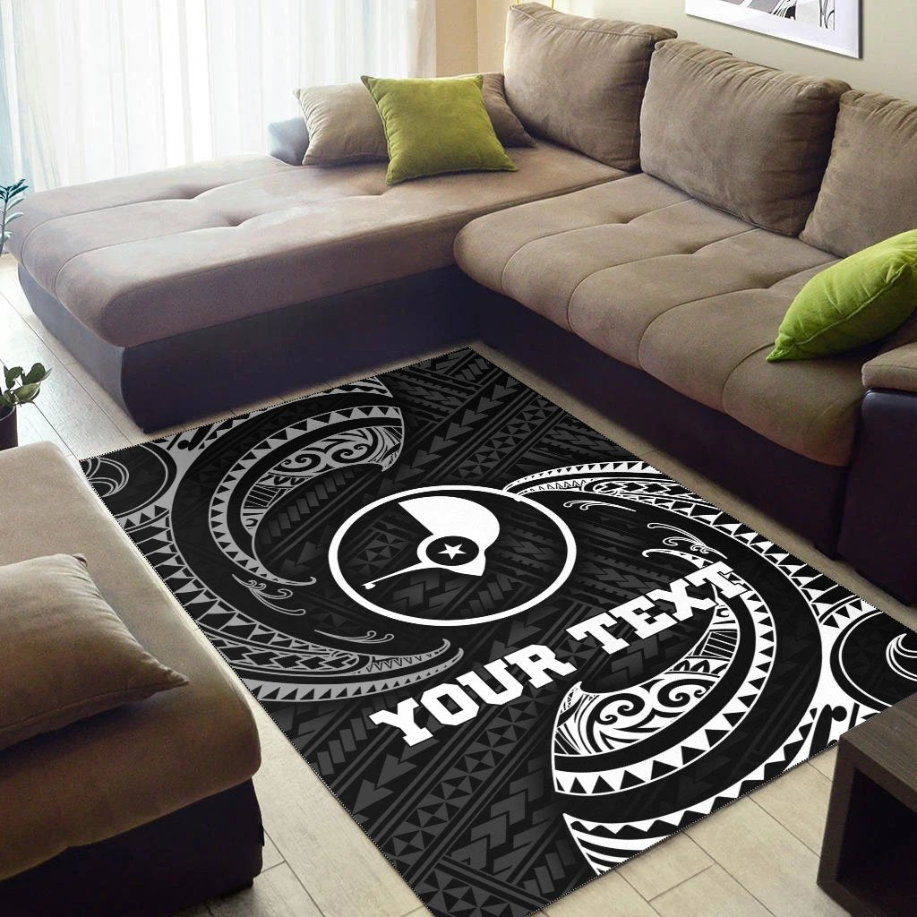 Yap Micronesia Custom Personalised Area Rug - White Tribal Wave