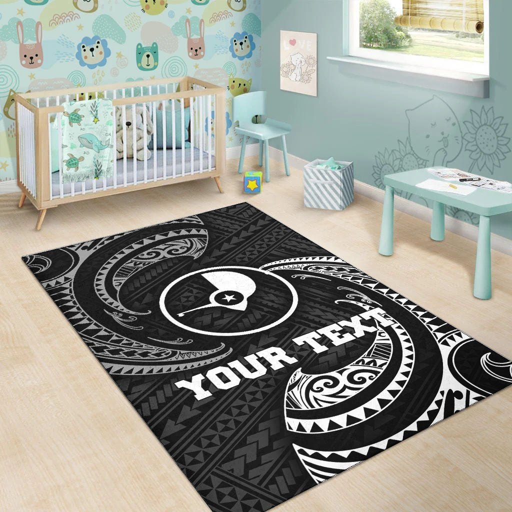 Yap Micronesia Custom Personalised Area Rug - White Tribal Wave