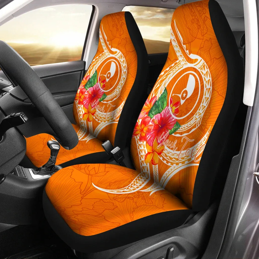 Yap Micronesia Custom Personalised Car Seat Covers - Orange Floral With Seal