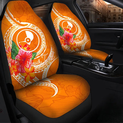 Yap Micronesia Custom Personalised Car Seat Covers - Orange Floral With Seal
