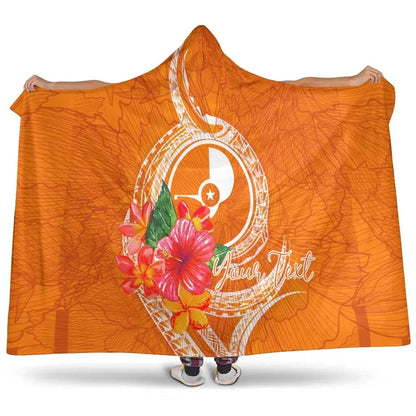 Yap Micronesia Custom Personalised Hooded Blanket - Orange Floral With Seal