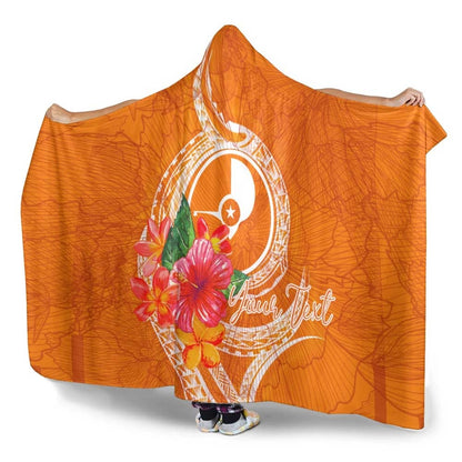 Yap Micronesia Custom Personalised Hooded Blanket - Orange Floral With Seal