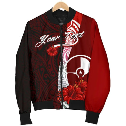 Yap Micronesia Custom Personalised Bomber Jacket - Coat Of Arm With Hibiscus