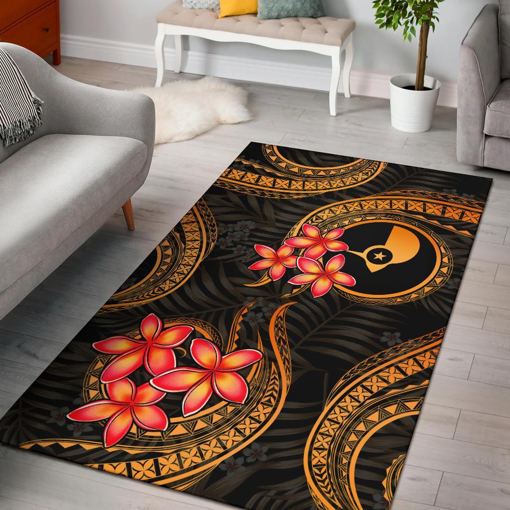 Yap Micronesian Area Rug - Gold Plumeria