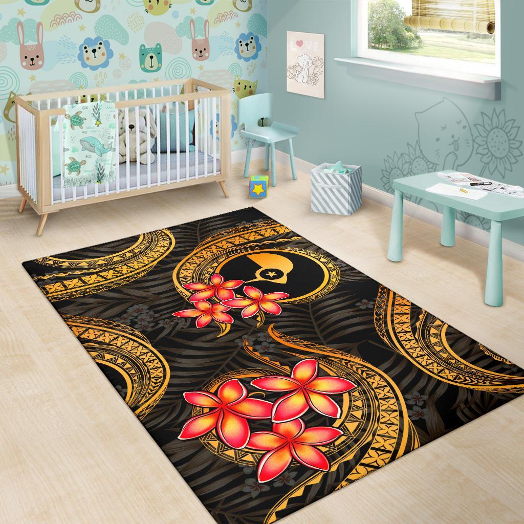 Yap Micronesian Area Rug - Gold Plumeria