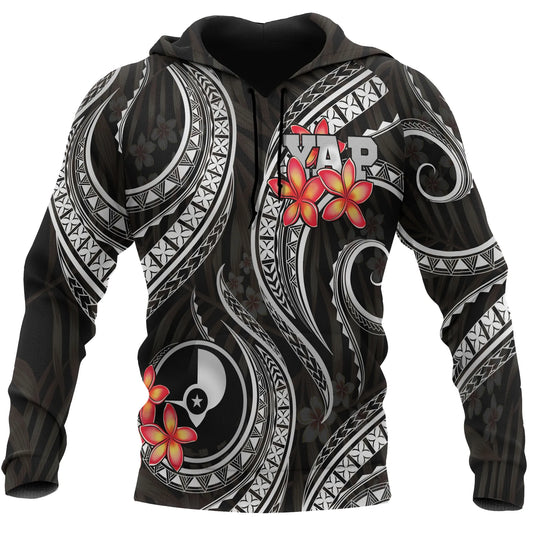 Yap Micronesian Hoodie - Black Plumeria