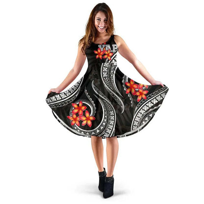 Yap Micronesian Midi Dress - Black Plumeria
