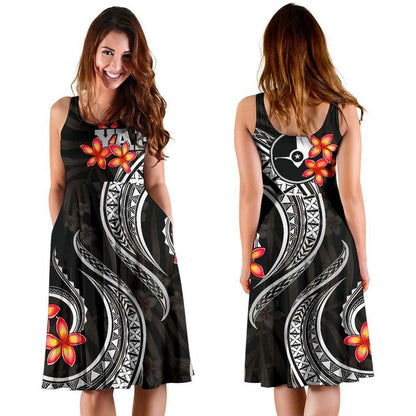 Yap Micronesian Midi Dress - Black Plumeria