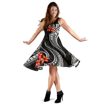 Yap Micronesian Midi Dress - Black Plumeria