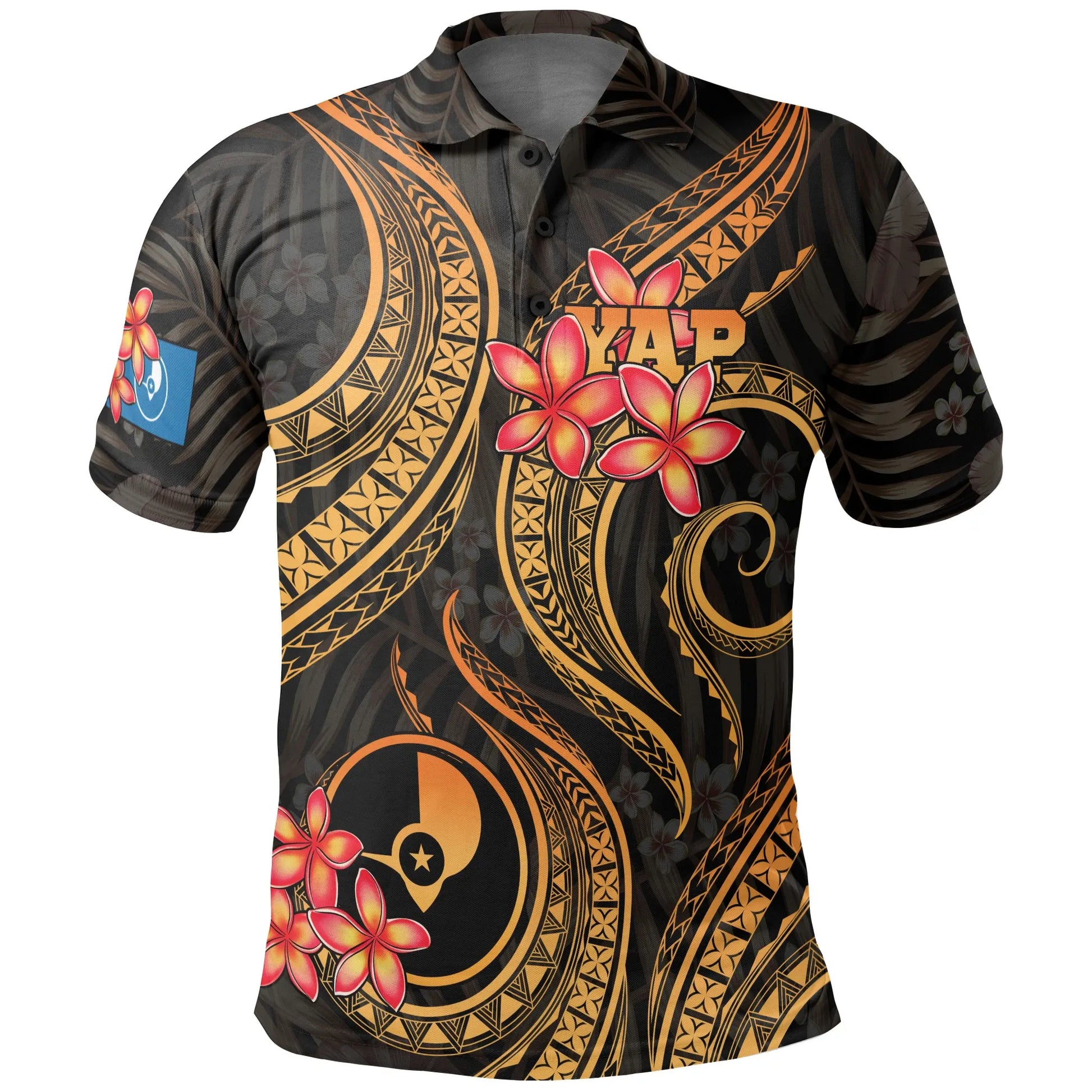Yap Micronesian Polo Shirt - Gold Plumeria