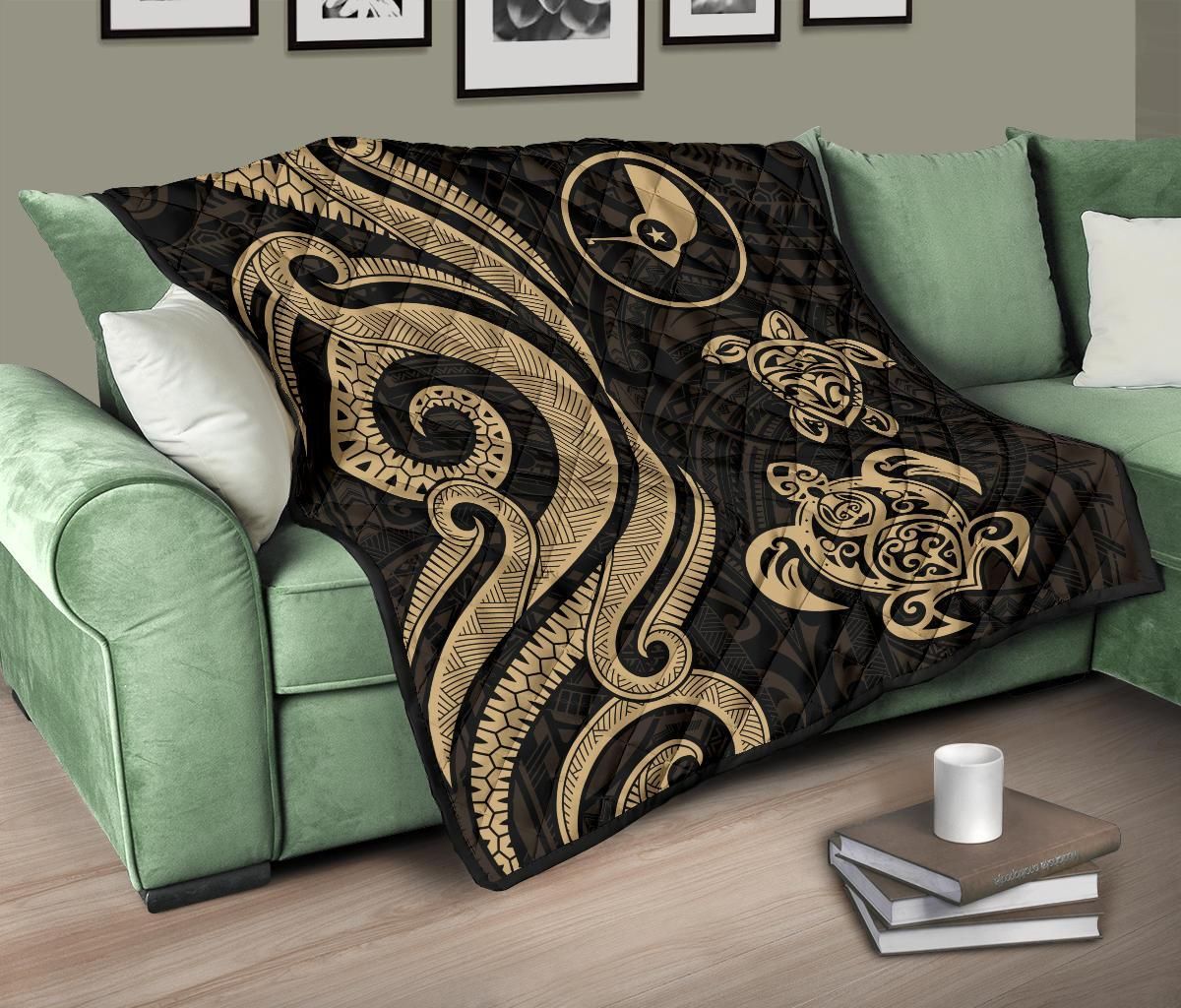 Yap Micronesian Premium Quilt - Gold Tentacle Turtle
