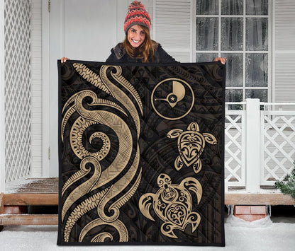 Yap Micronesian Premium Quilt - Gold Tentacle Turtle