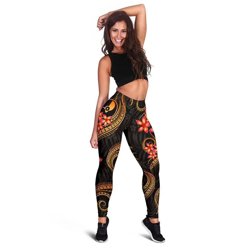Yap Micronesian Women Legging - Gold Plumeria