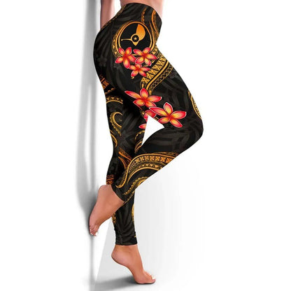 Yap Micronesian Women Legging - Gold Plumeria