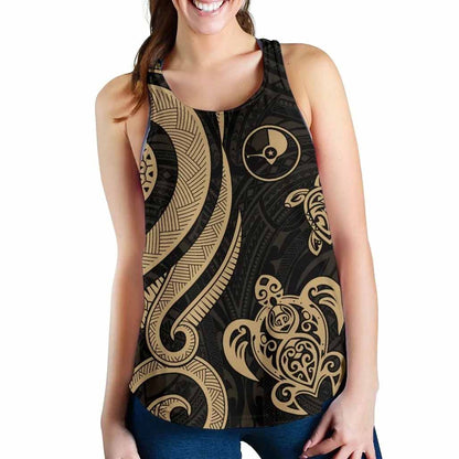 Yap Micronesian Women Racerback Tank - Gold Tentacle Turtle