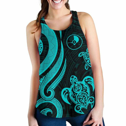 Yap Micronesian Women Racerback Tank - Turquoise Tentacle Turtle
