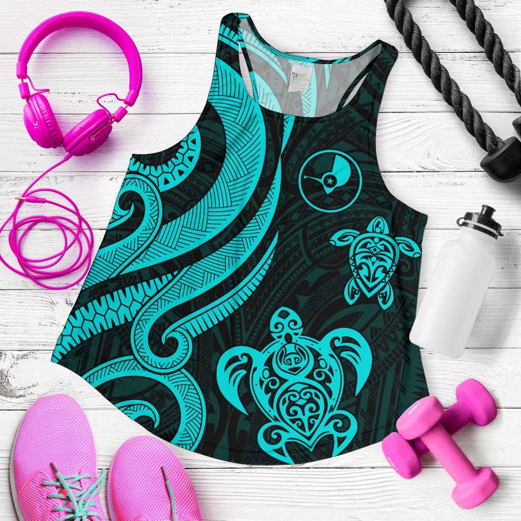 Yap Micronesian Women Racerback Tank - Turquoise Tentacle Turtle