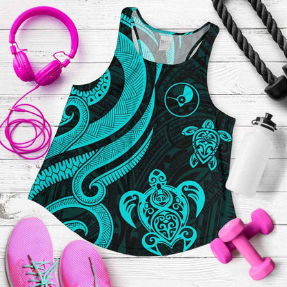 Yap Micronesian Women Racerback Tank - Turquoise Tentacle Turtle