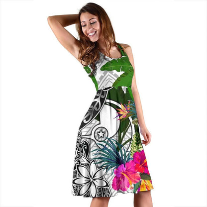 Yap Midi Dress White - Turtle Plumeria Banana Leaf
