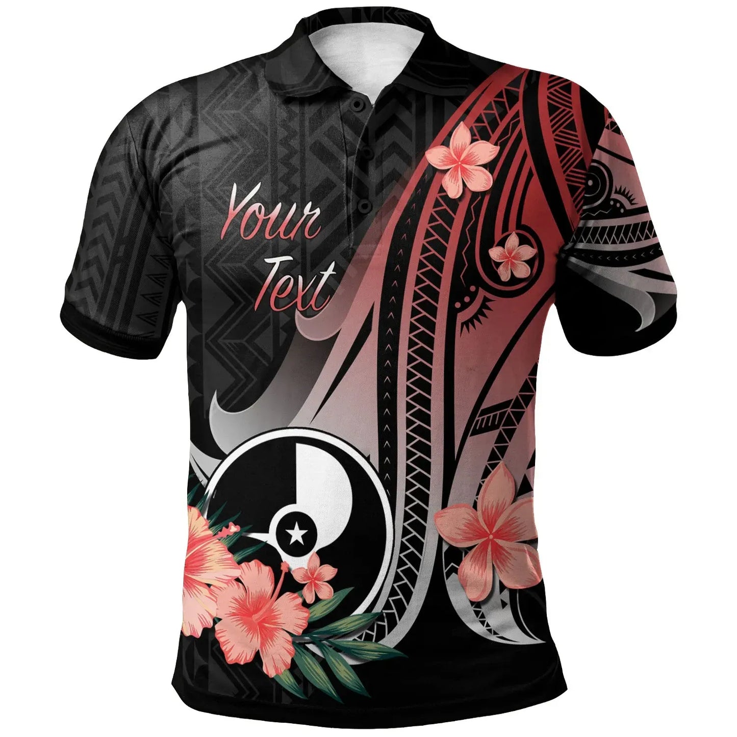 Yap Personalised Custom Polo Shirt - Red Polynesian Hibiscus Pattern Style