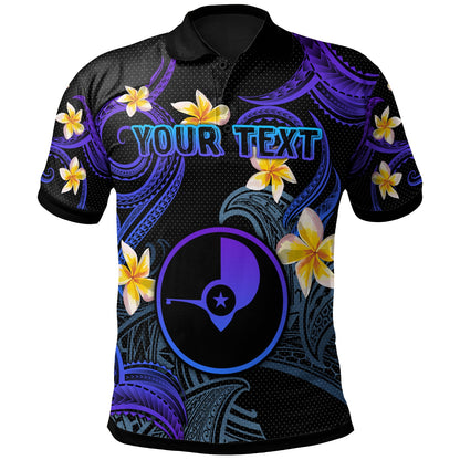 Yap Polo Shirt - Custom Personalised Polynesian Waves with Plumeria Flowers (Blue)