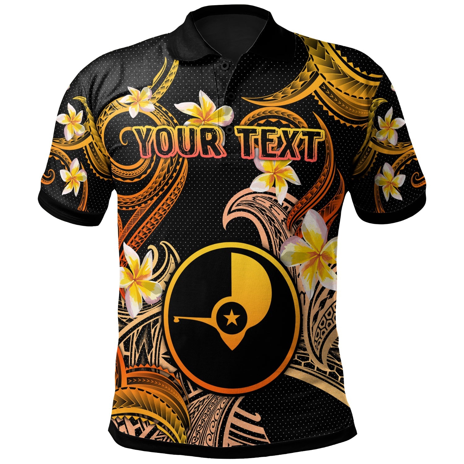 Yap Polo Shirt - Custom Personalised Polynesian Waves with Plumeria Flowers (Orange)