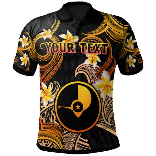 Yap Polo Shirt - Custom Personalised Polynesian Waves with Plumeria Flowers (Orange)