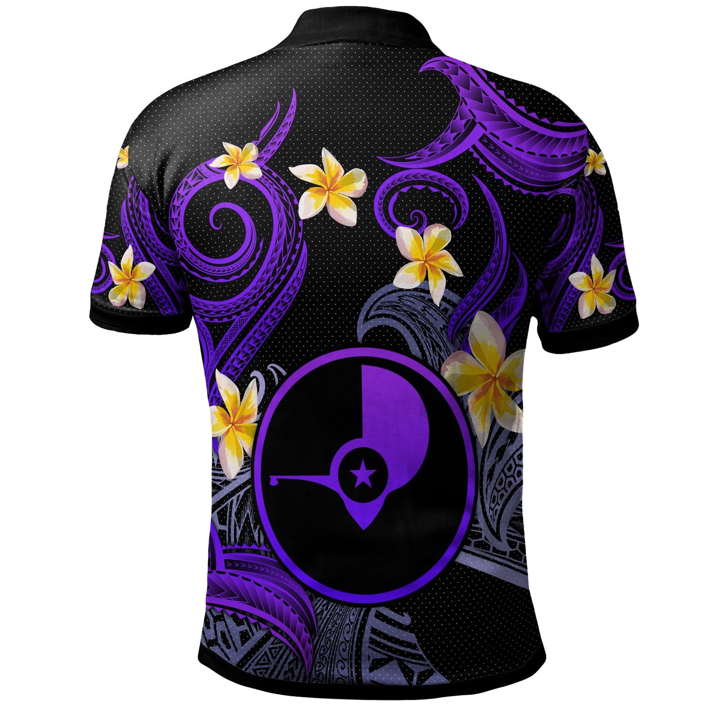 Yap Polo Shirt - Custom Personalised Polynesian Waves with Plumeria Flowers (Purple)