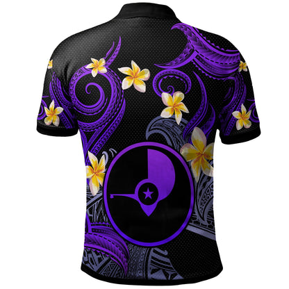 Yap Polo Shirt - Custom Personalised Polynesian Waves with Plumeria Flowers (Purple)