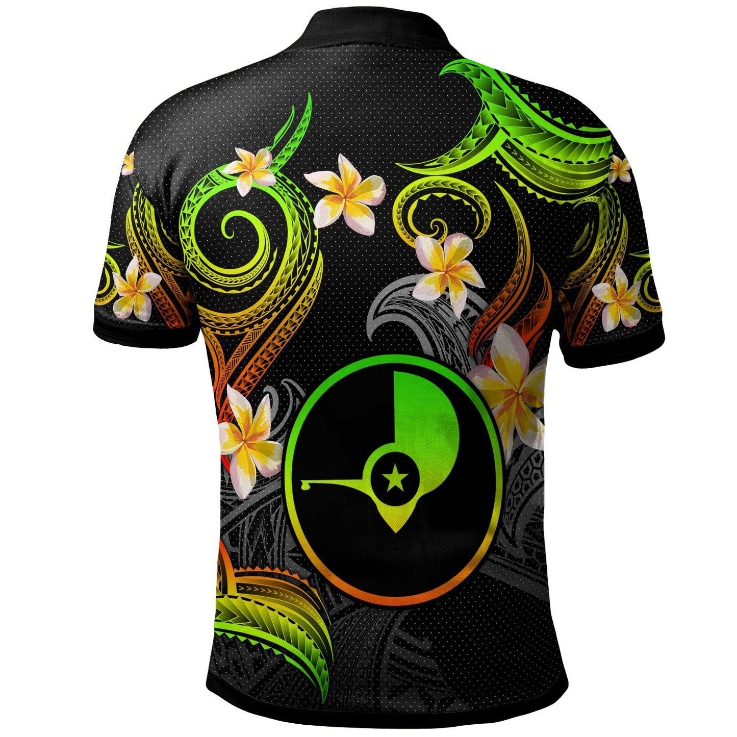 Yap Polo Shirt - Custom Personalised Polynesian Waves with Plumeria Flowers (Reggae)