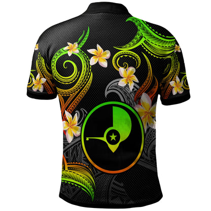 Yap Polo Shirt - Custom Personalised Polynesian Waves with Plumeria Flowers (Reggae)