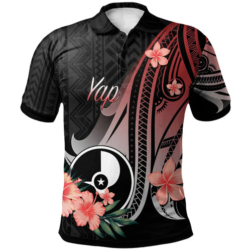 Yap Polo Shirt - Red Polynesian Hibiscus Pattern Style