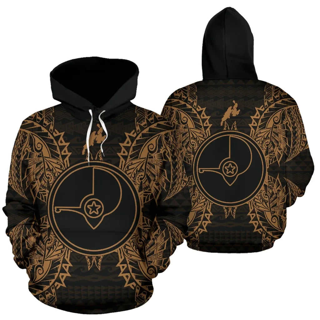 Yap Polynesian ll Over Hoodie Map Red Gold