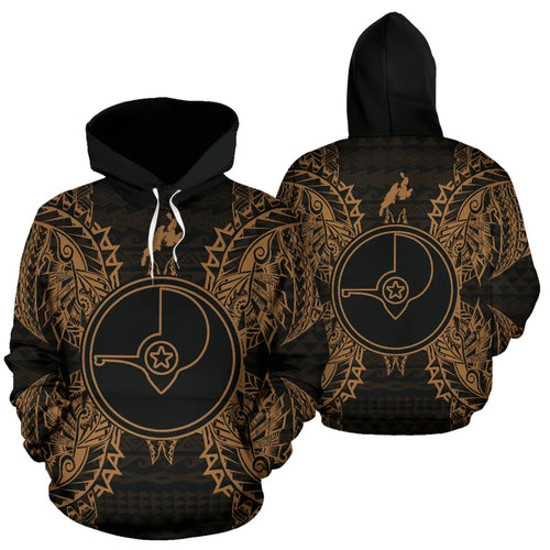 Yap Polynesian ll Over Hoodie Map Red Gold