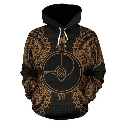 Yap Polynesian ll Over Hoodie Map Red Gold