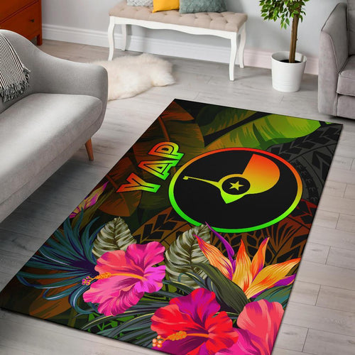 Yap Polynesian Area Rug - Hibiscus and Banana Leaves