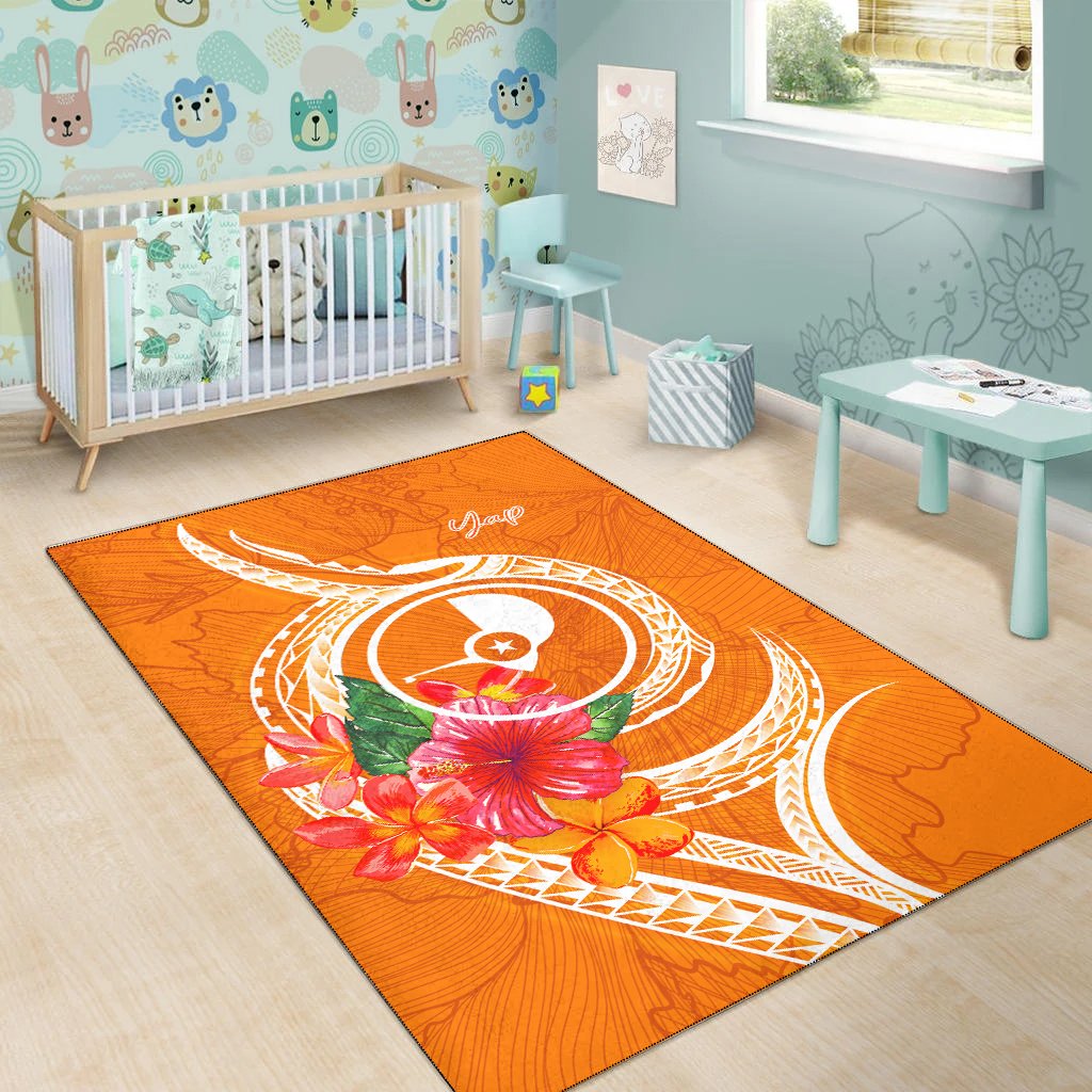 Yap Polynesian Area Rug - Orange Floral With Seal