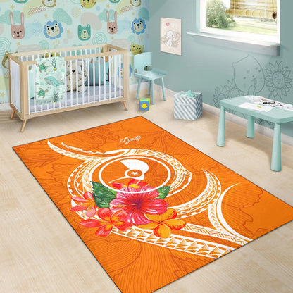 Yap Polynesian Area Rug - Orange Floral With Seal