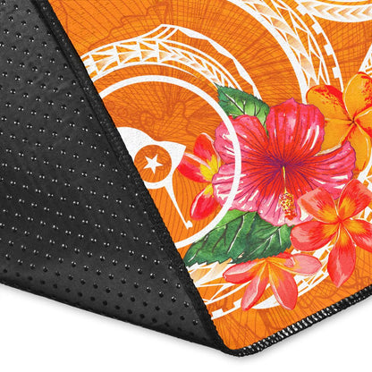 Yap Polynesian Area Rug - Orange Floral With Seal